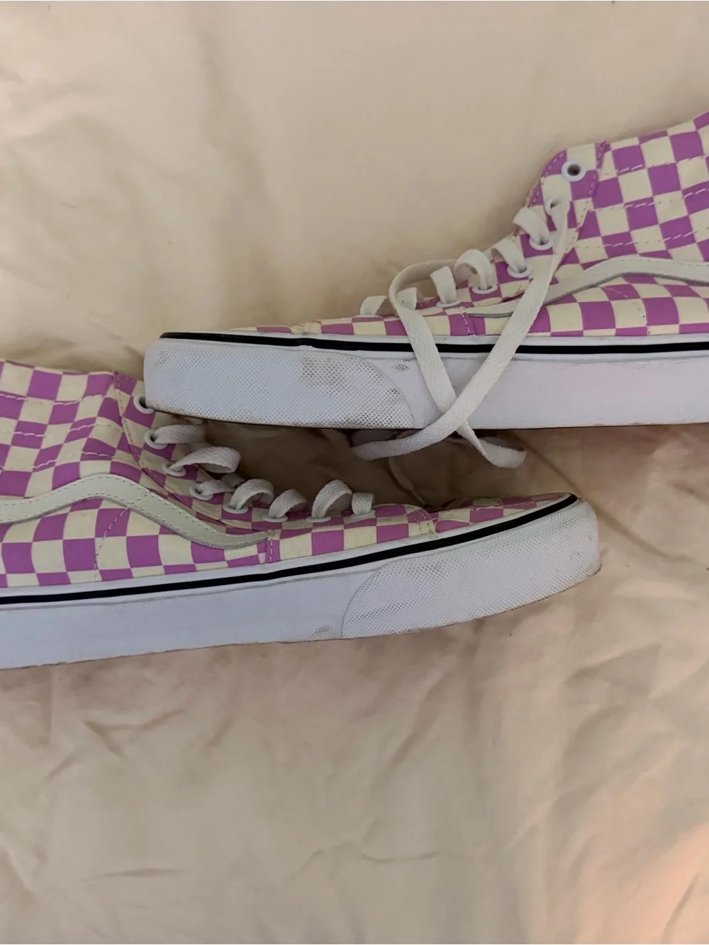 Van’s Lilac and White Checkered Lace-Up High-Top Sneakers (Sample) - Picture 2 of 8